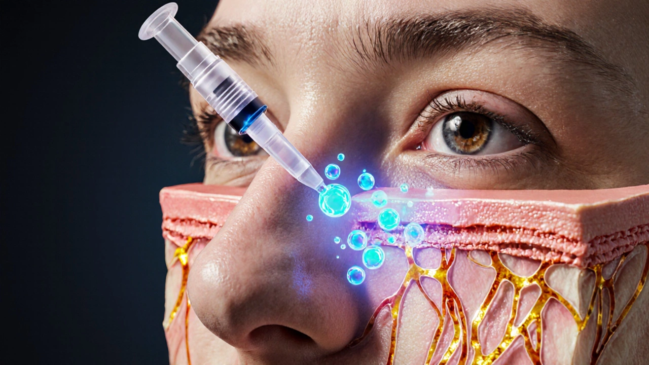 Схема восстановления объема кожи с помощью филлеров и гиалуроновой кислоты.