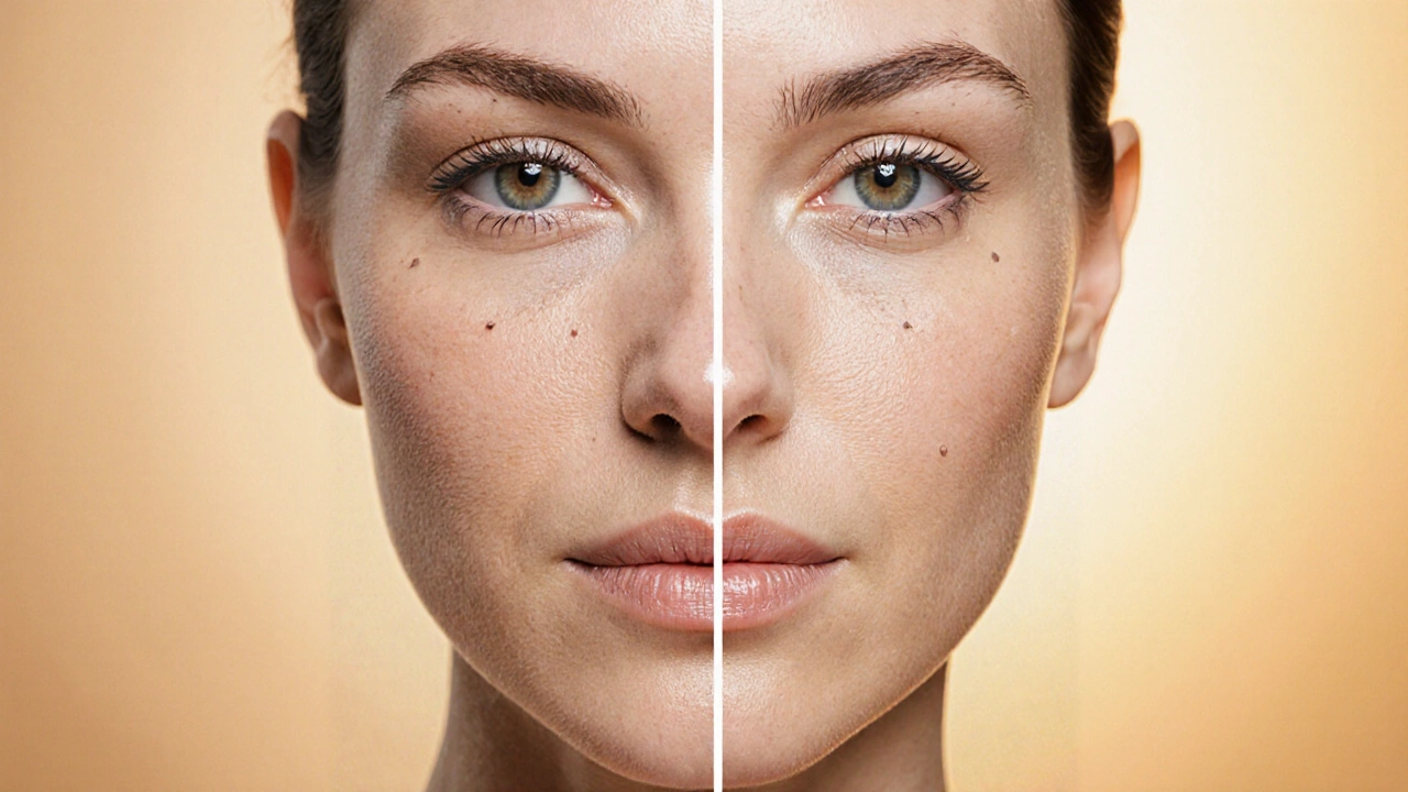 Сравнение лица до и после термолифтинга: восстановленные контуры лица.