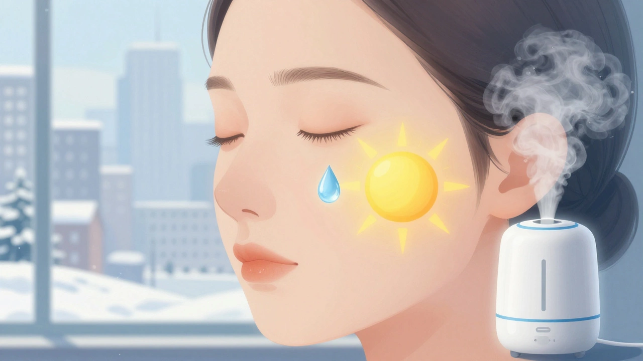 Лицо с визуализацией увлажнения изнутри и защиты от солнца зимой.