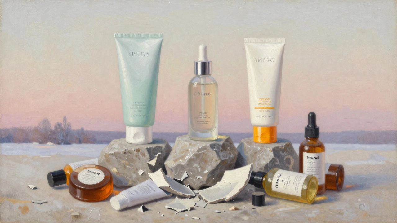 Три основы ухода за кожей как прочные столпы, остальные средства разбиты вокруг.