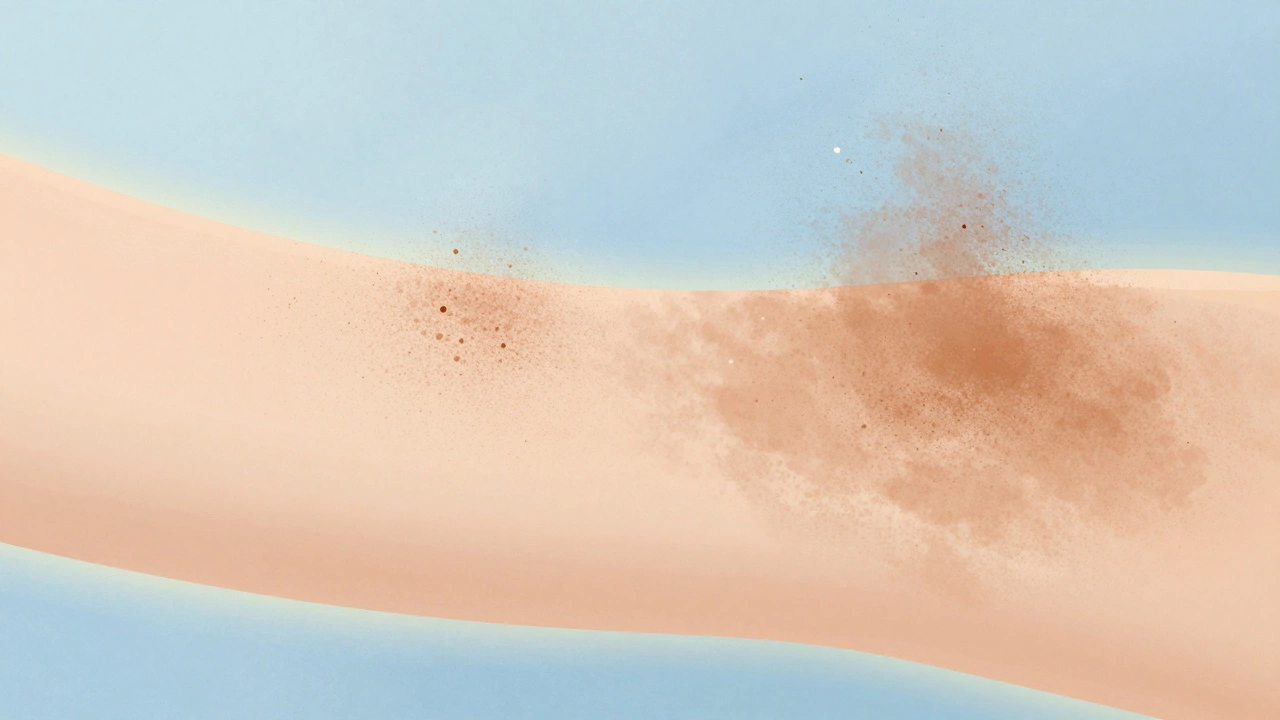 Темные пигментные пятна на коже постепенно отшелушиваются, поднимаясь к поверхности