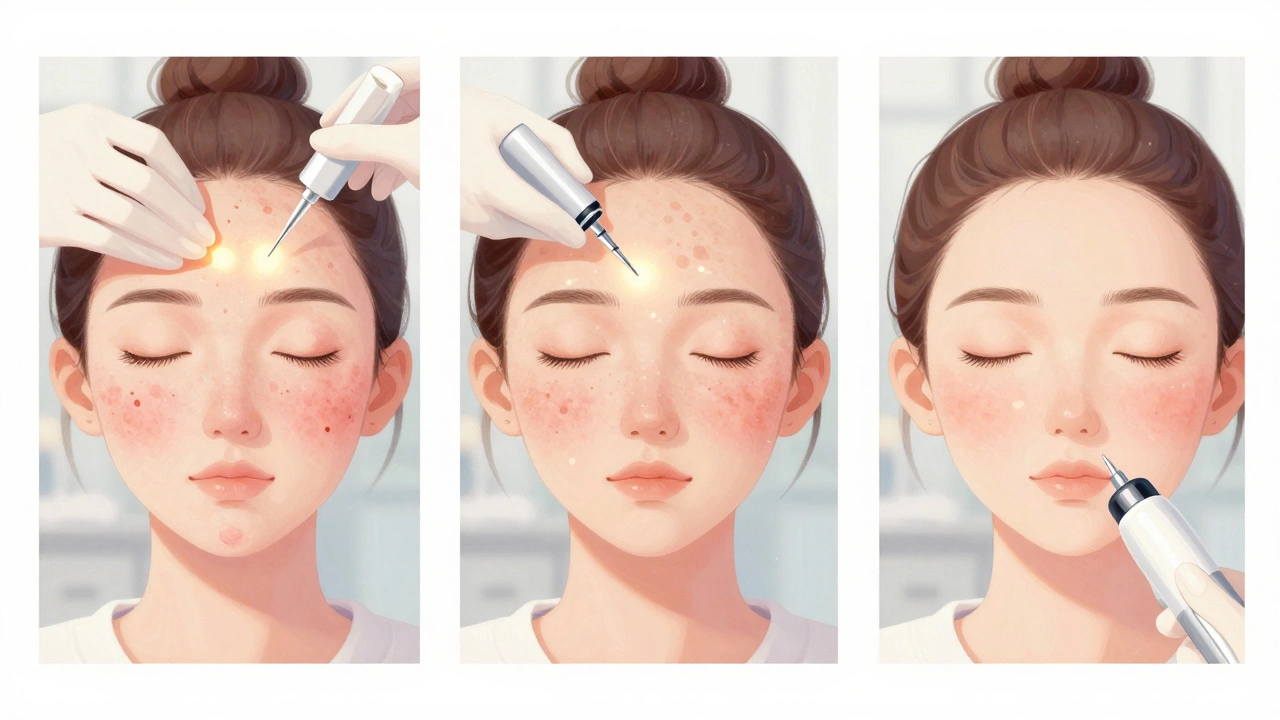 Три профессиональные процедуры от акне: химический пилинг, озонотерапия и IPL-терапия.