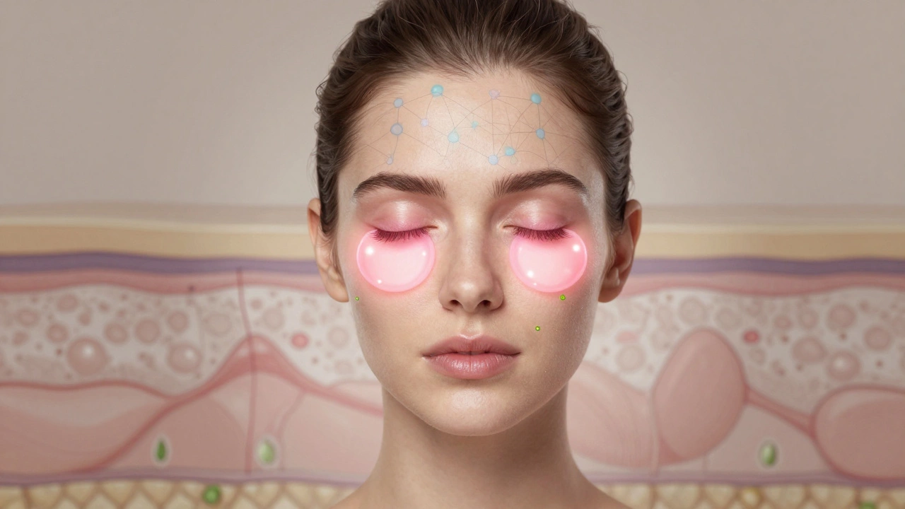 Концептуальное изображение лица с тремя типами инъекций: ботулинум, филлеры и мезотерапия, визуализированные как слои.