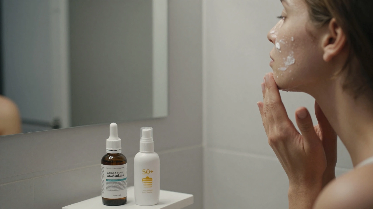 Рука наносит солнцезащитный крем с оксидом цинка на лицо и шею