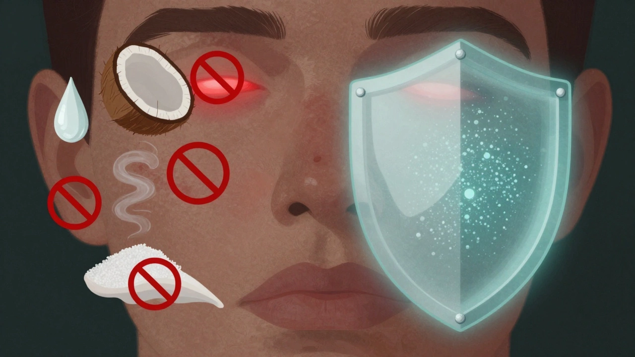 Видимые вредные ингредиенты вокруг лица, в то время как безопасные компоненты защищают кожу.