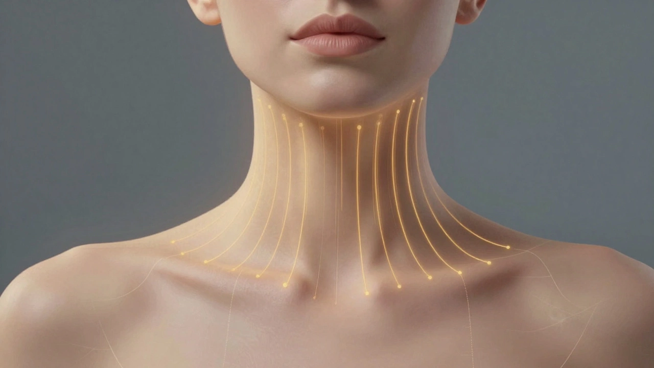 Золотые радиочастотные волны стимулируют уплотнение кожи на шее и декольте, восстанавливая контур.