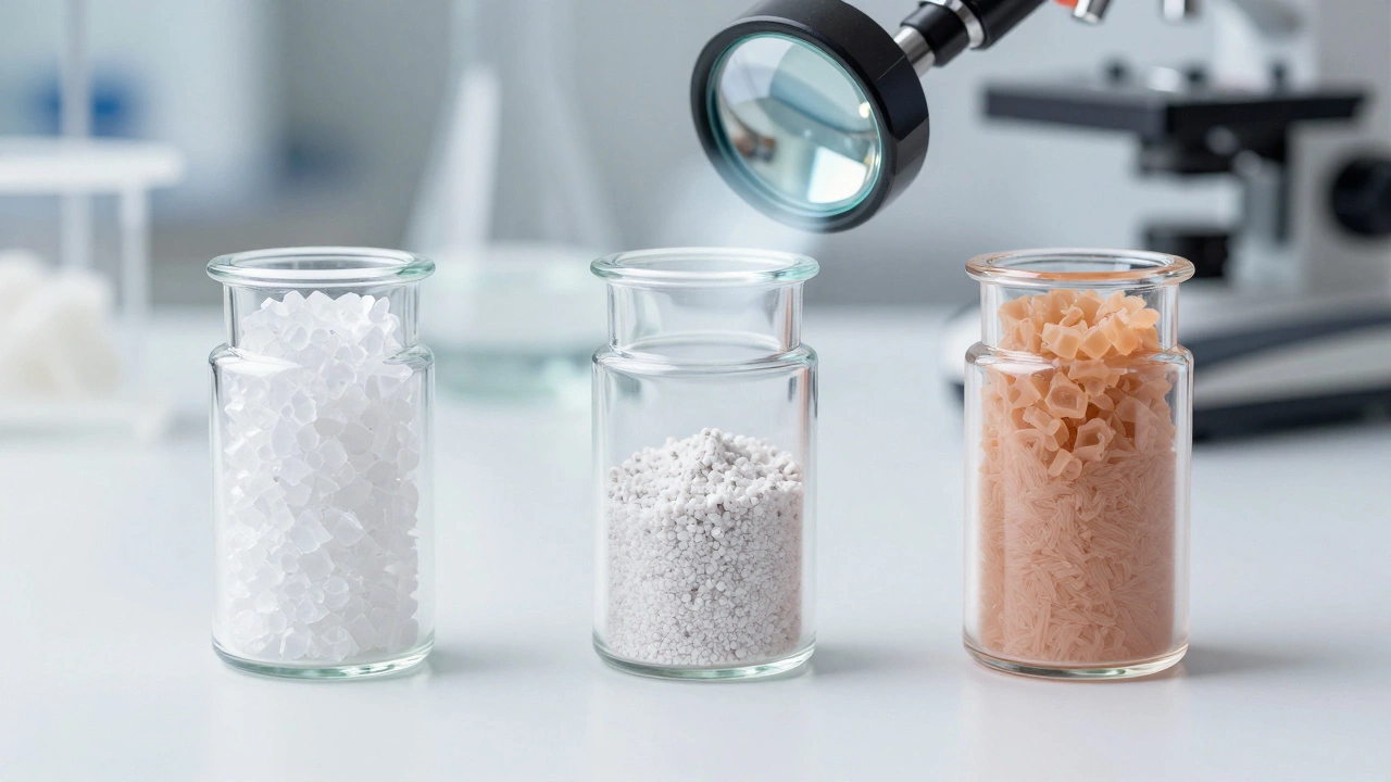 Микроскопический вид трех компонентов корректора: оксид цинка, оксид железа и силиконовая текстура.