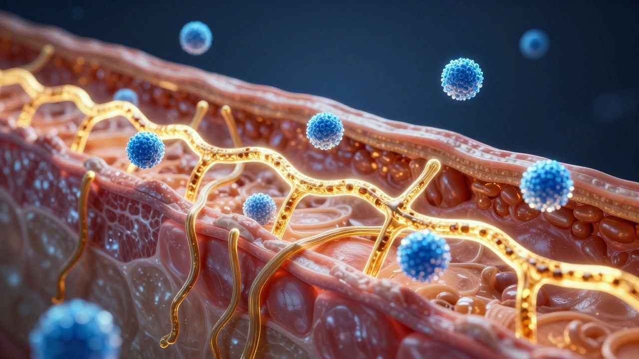 3D визуализация работы пептидов и гиалуроновой кислоты в слоях кожи