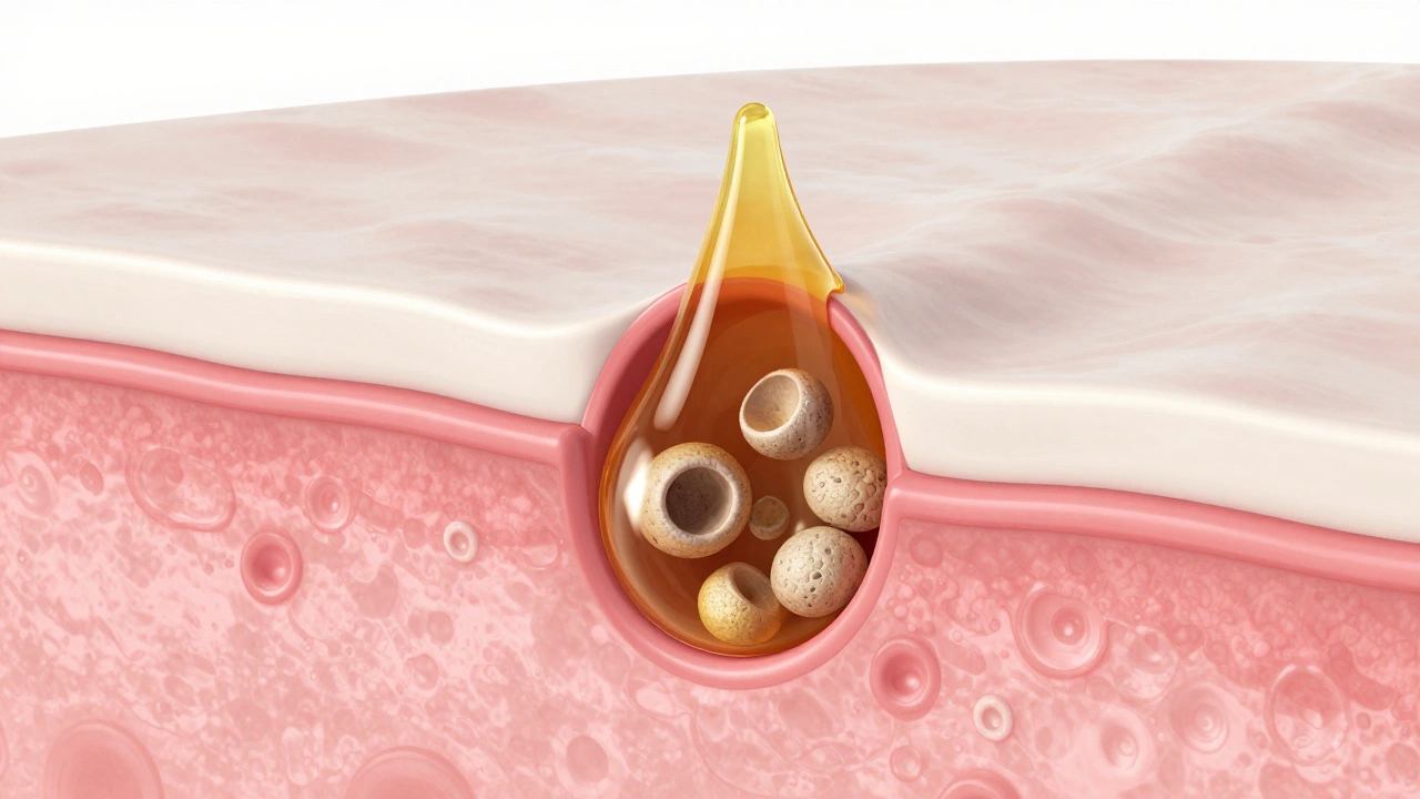 3D-визуализация структуры поры с пробкой из кожного сала и ороговевших клеток