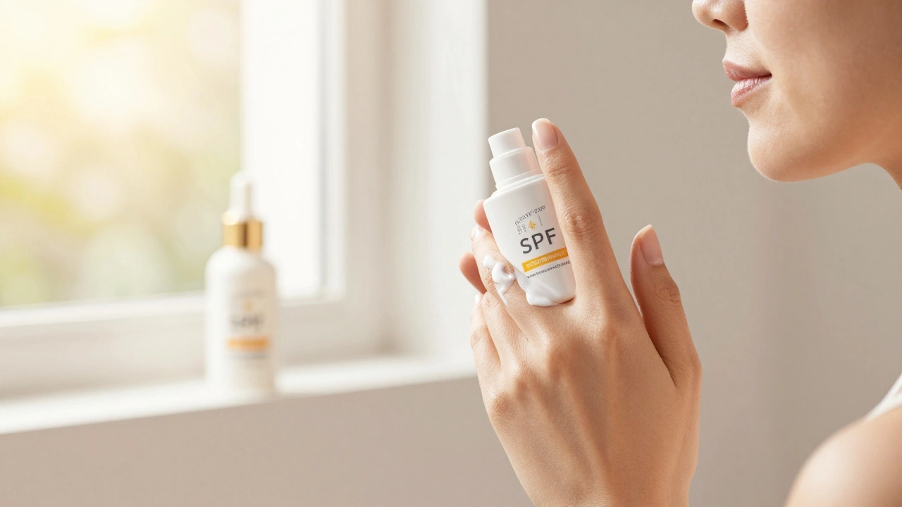 Женщина наносит солнцезащитный крем на кожу после косметологических процедур